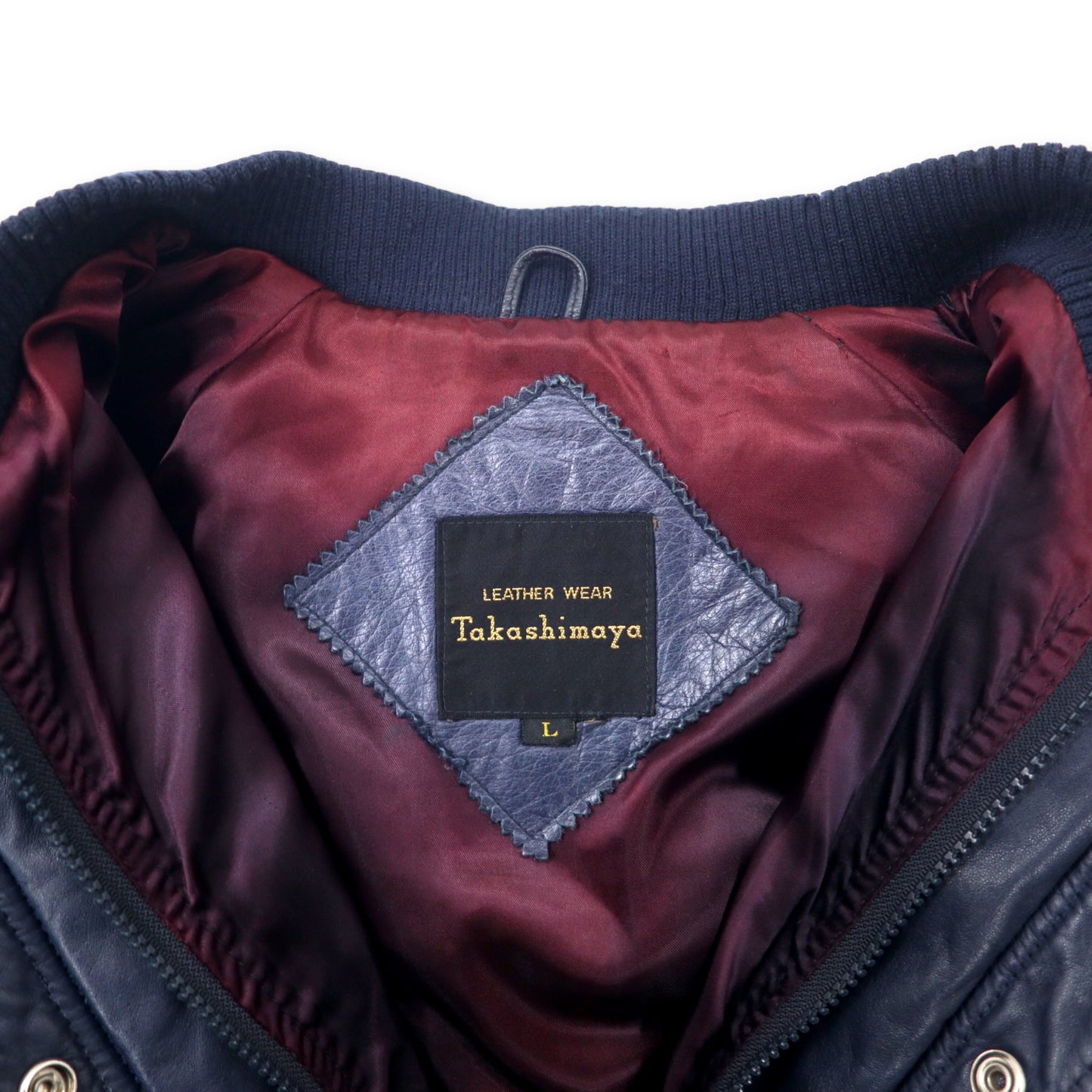 Layered Design Leather Jacket レイヤード デザイン レザージャケット フーディー L ネイビー 牛革 Takashimaya