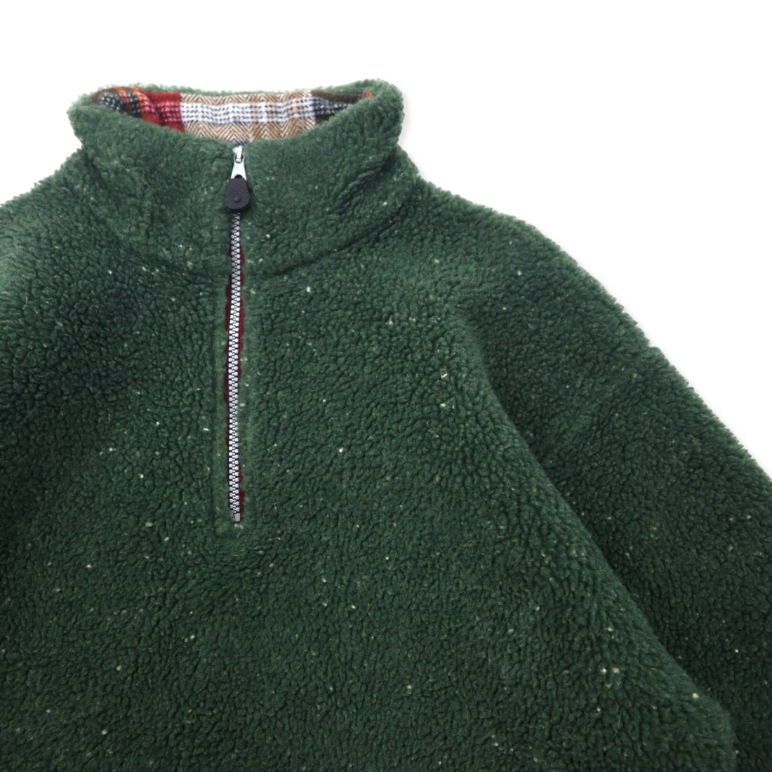 HUNTING WORLD Made in Italy Half Zip Boa Fleece Jacket S Khaki Polyester Back Logo Embroidery