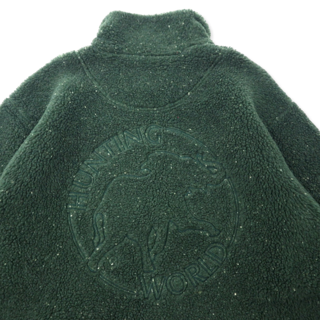HUNTING WORLD Made in Italy Half Zip Boa Fleece Jacket S Khaki Polyester Back Logo Embroidery