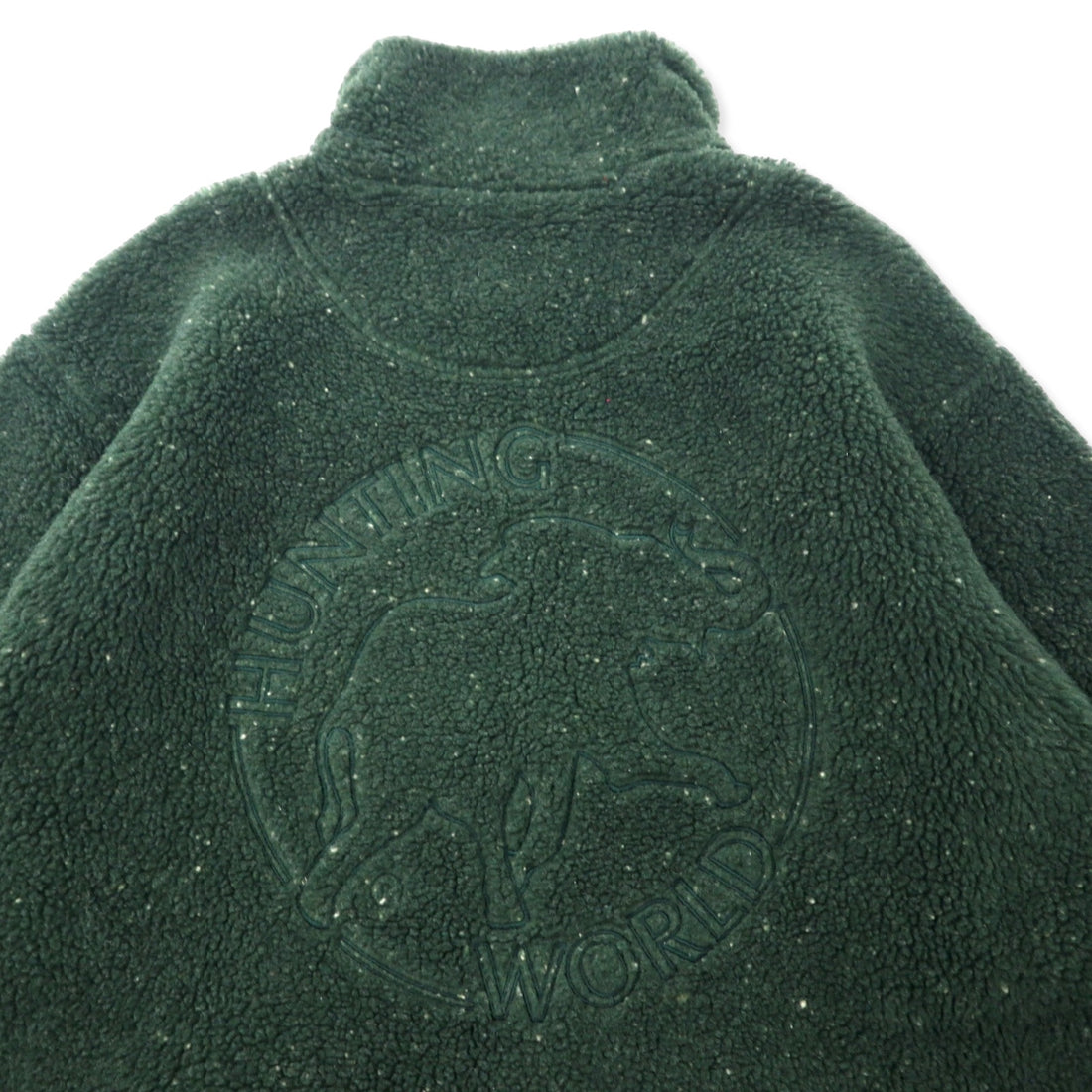 HUNTING WORLD Made in Italy Half Zip Boa Fleece Jacket S Khaki Polyester Back Logo Embroidery