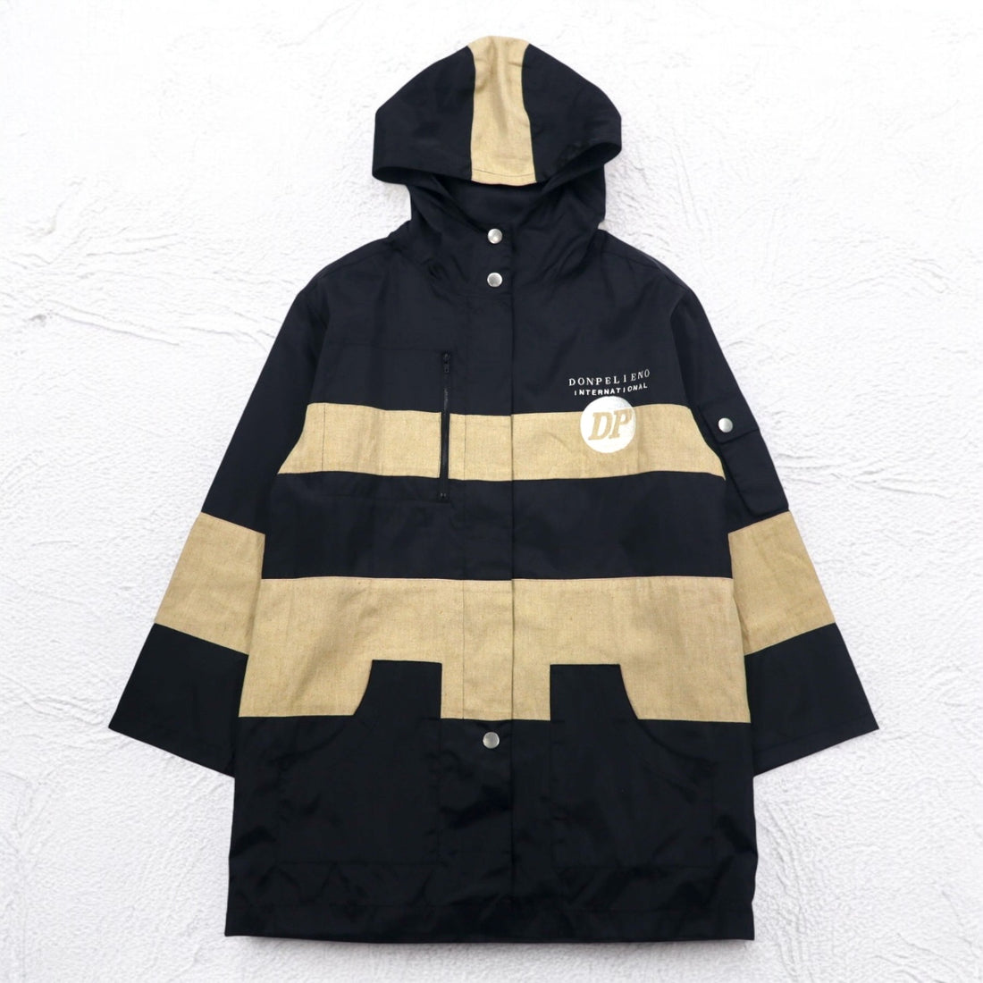 90s DON PELIENO Hooded Nylon Jacket Coat XL Black Mixed Material