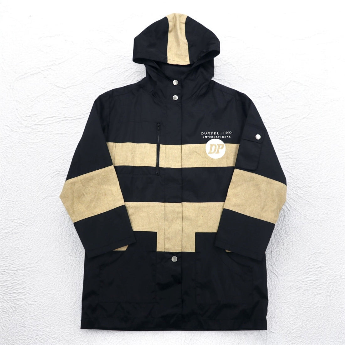 90s DON PELIENO Hooded Nylon Jacket Coat XL Black Mixed Material