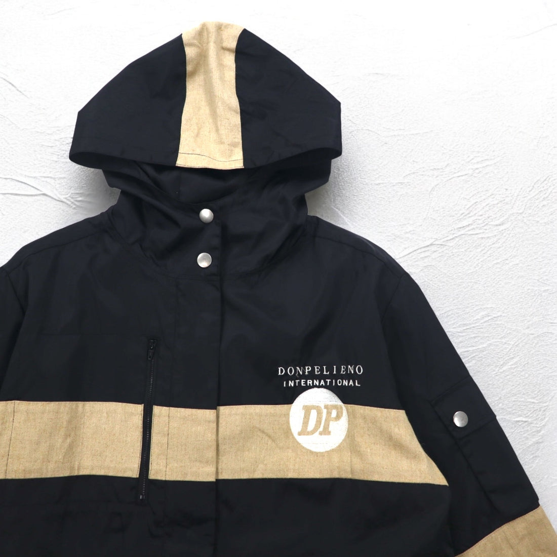 90s DON PELIENO Hooded Nylon Jacket Coat XL Black Mixed Material