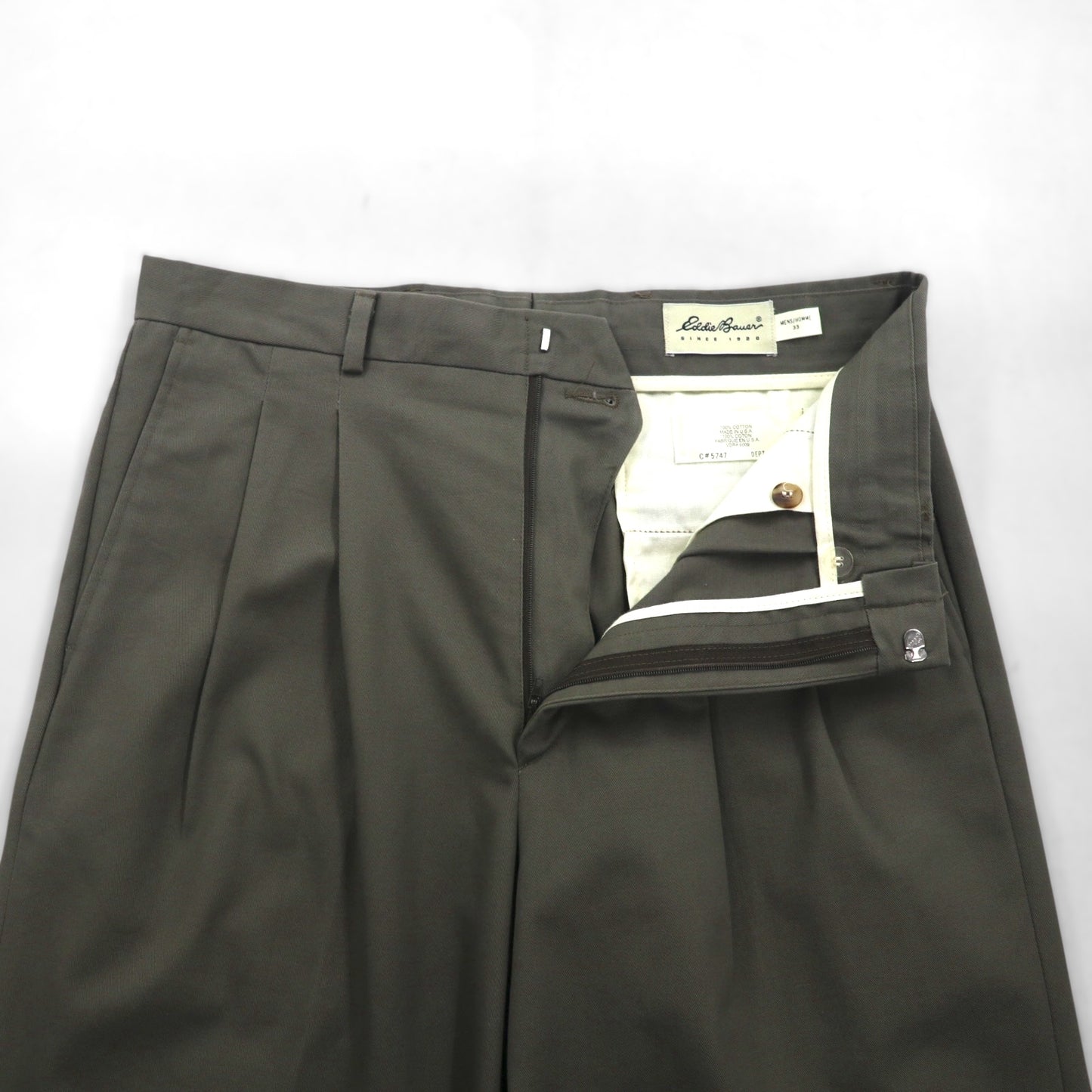 Eddie Bauer 90s Made in USA 2-Puck Wide Chino Slacks, Size M, Beige, Cotton