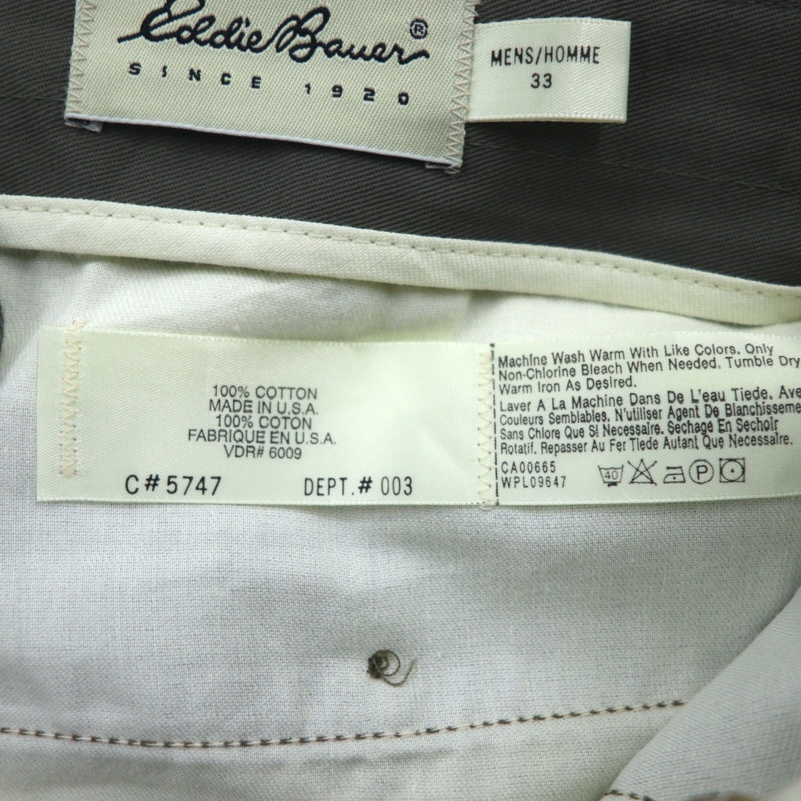 Eddie Bauer 90s Made in USA 2-Puck Wide Chino Slacks, Size M, Beige, Cotton