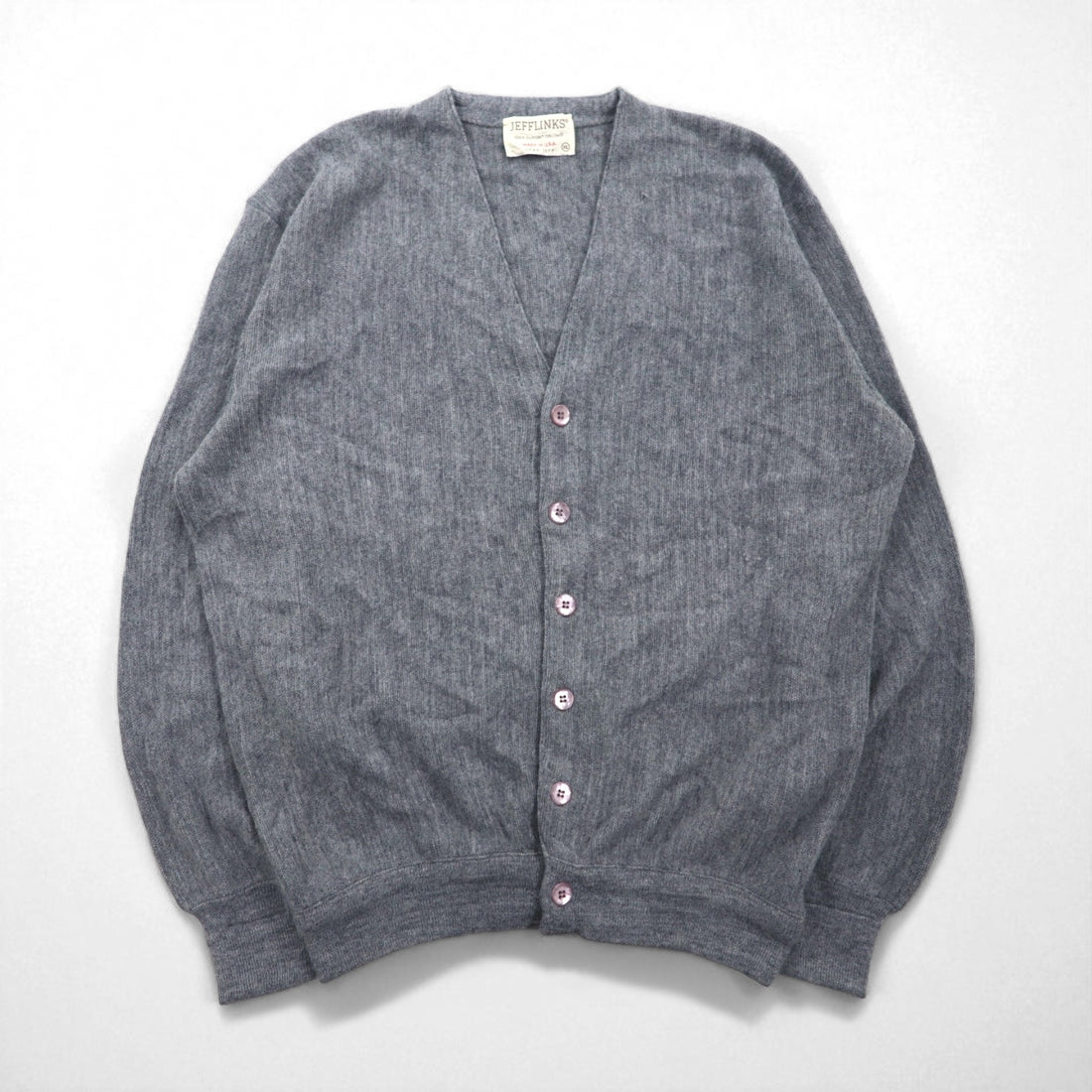 70s USA Vintage Acrylic Knit Cardigan JEFFLINKS 70年代 USA製 アクリルニット カーディガン XL グレー