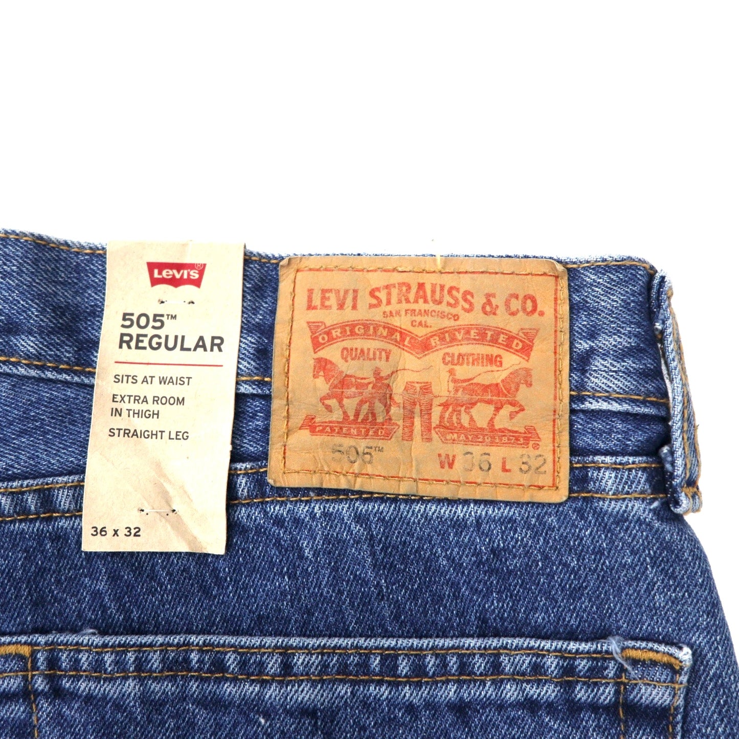 Levi's 505 レギュラー ストレート デニムパンツ 36 ブルー コットン ジッパーフライ 未使用品