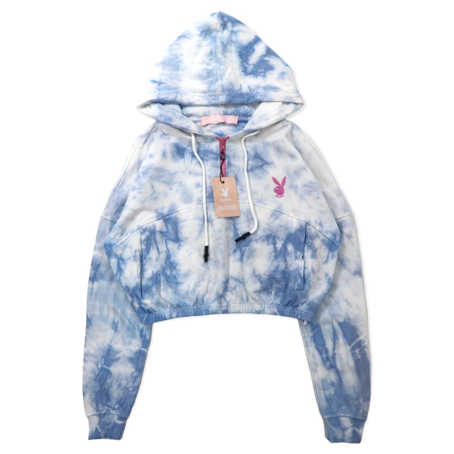 PLAYBOY × MISSGUIDED tie dye Half zip Hoodie Cropped length Blue