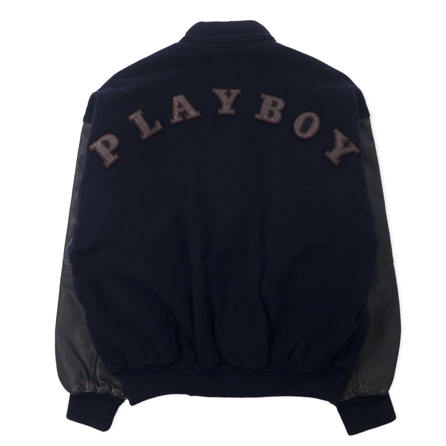 PLAYBOY 90年代 袖レザー スタジャン M ネイビー ラムウール カシミヤ混 牛革 キルティングライナー