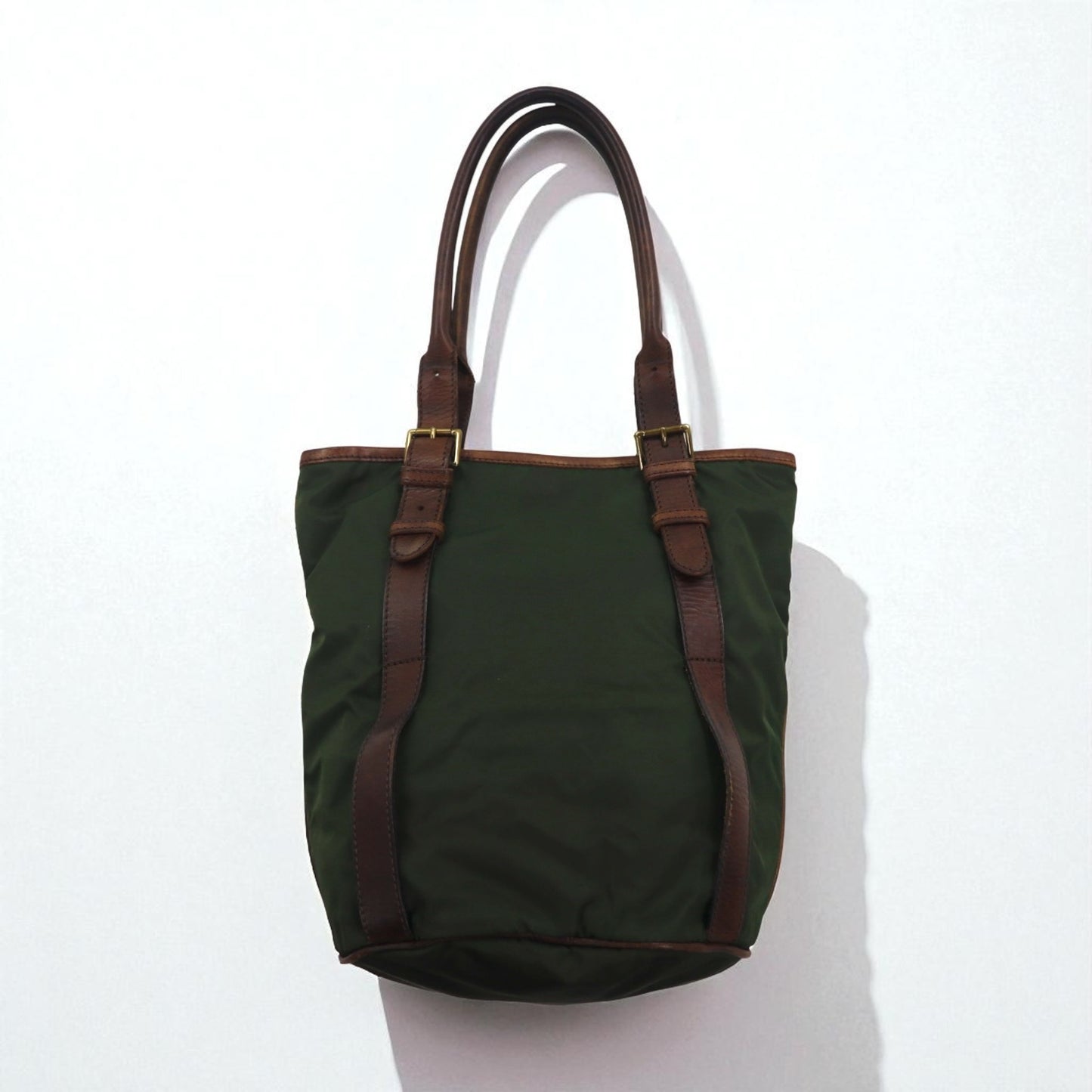 Felisi Leather-trimmed Nylon Tote Bag, Khaki, 05-57, Made in Italy