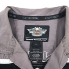 HARLEY DAVIDSON 半袖 ワークシャツ L グレー ブラック バックロゴ刺繍
