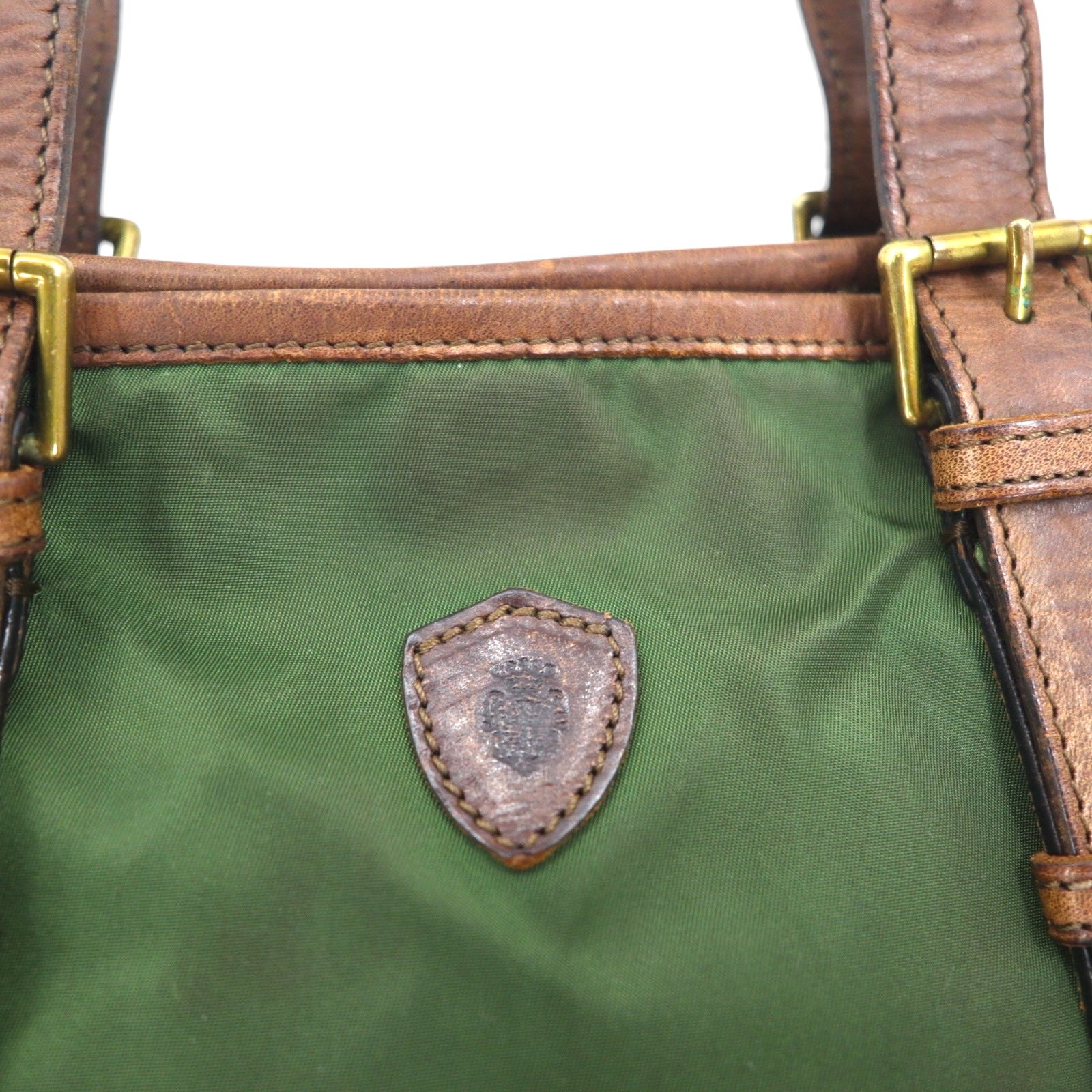 美品　Felisi カーキ トートバッグ Felisi レザー切り替え ナイロン トートバッグ カーキ 05-42