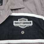HARLEY DAVIDSON 半袖 ワークシャツ L グレー ブラック バックロゴ刺繍