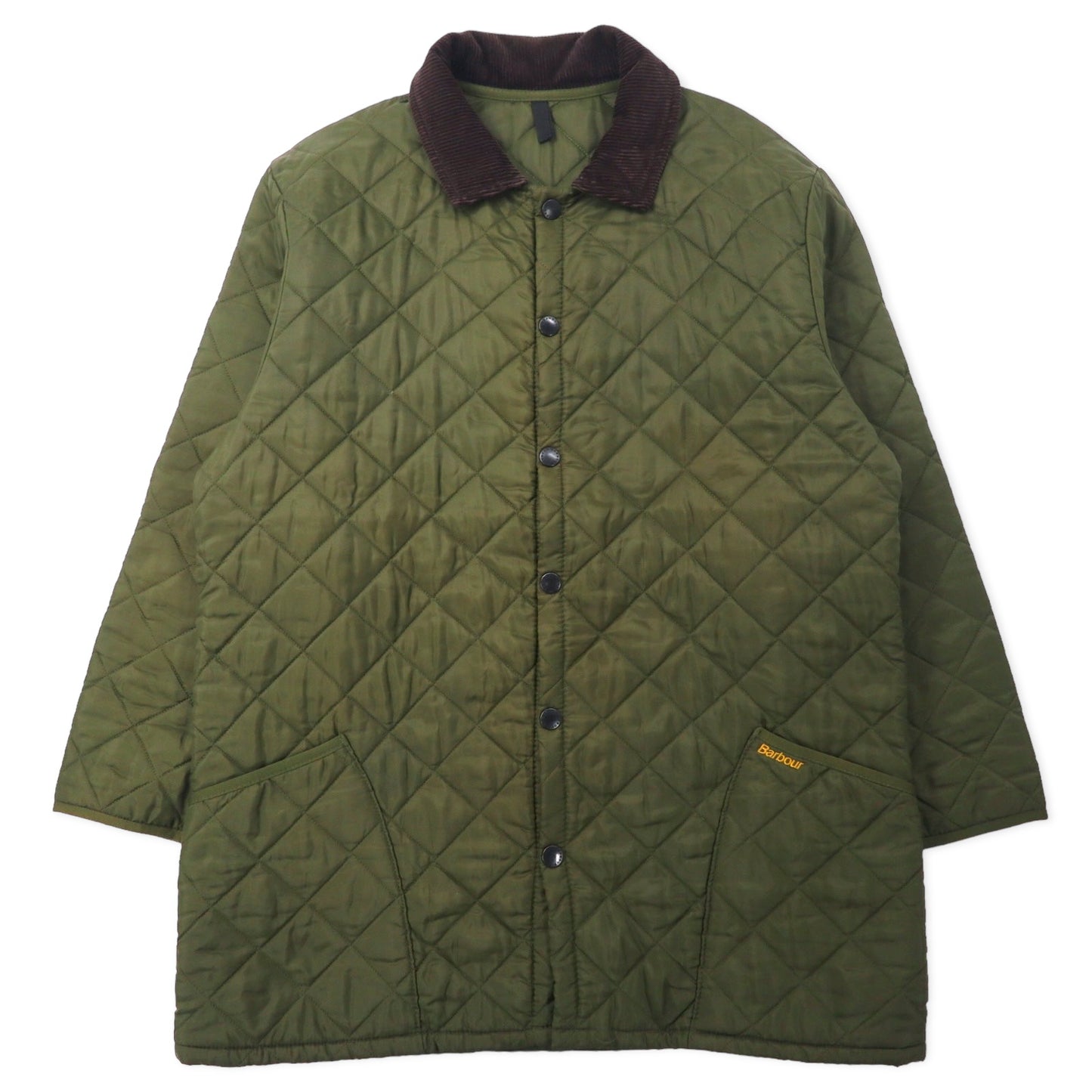 Barbour イングランド製 キルティングジャケット L カーキ ナイロン 襟コーデュロイ