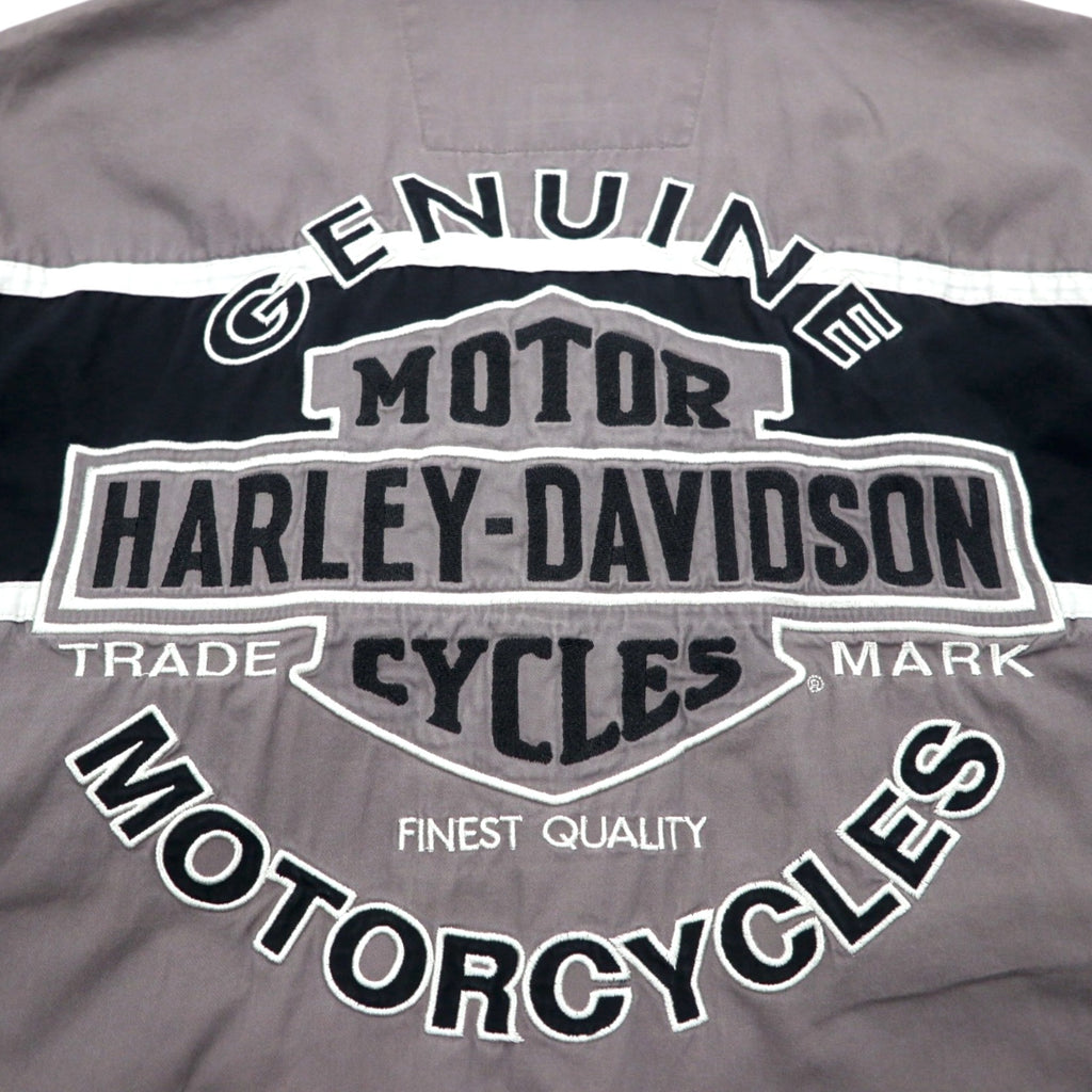 HARLEY DAVIDSON 半袖 ワークシャツ L グレー ブラック バックロゴ刺繍