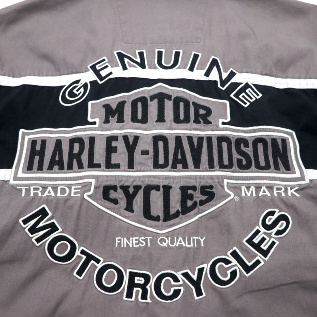 HARLEY DAVIDSON 半袖 ワークシャツ L グレー ブラック バックロゴ刺繍