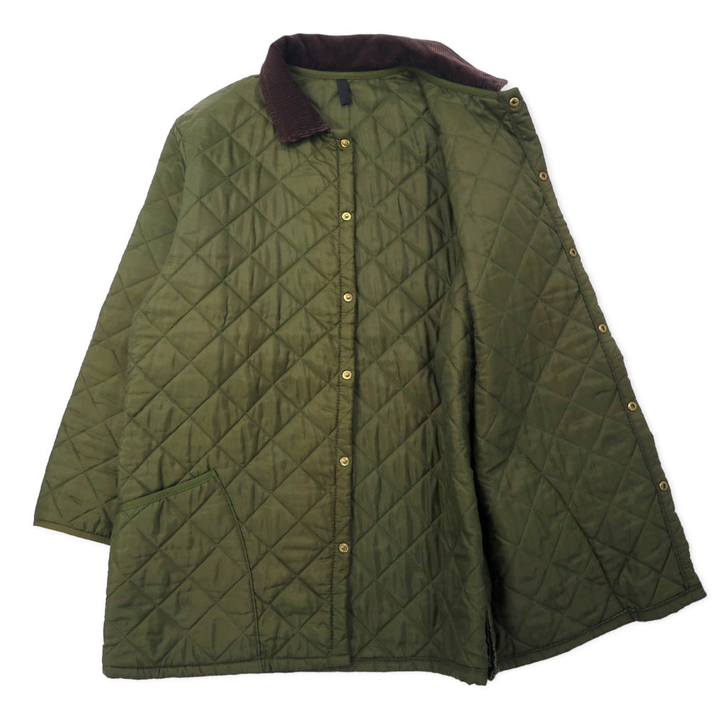 Barbour England Quilted Jacket L Khaki Nylon Collar Corduroy