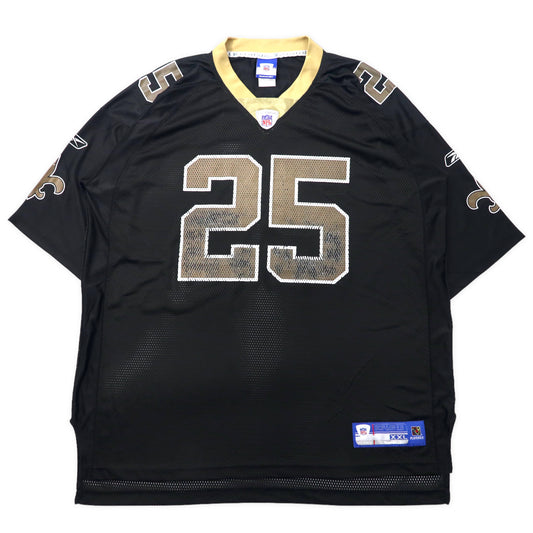 日本然リトテ-古着オンライン-Reebok NFL ゲームシャツ 2XL ブラック ナイロン メッシュ New Orleans Saints BUSH ナンバリング ビッグサイズ-REEBOK NFL Game Shirt 2XL Black Nylon Mesh NEW ORLEANS SAINTS BUSH Numbering Big Size