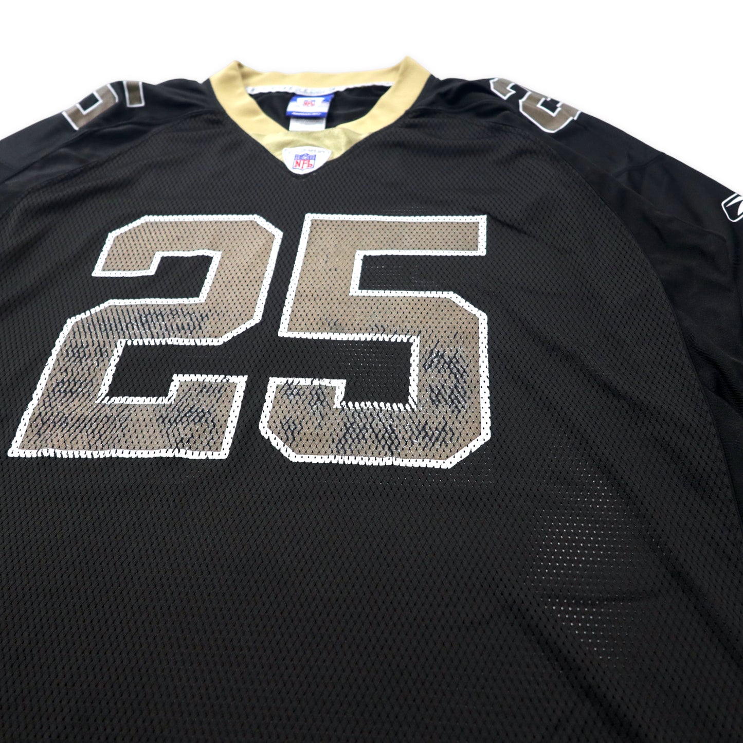 Reebok NFL ゲームシャツ 2XL ブラック ナイロン メッシュ New Orleans Saints BUSH ナンバリング ビッグサイズ