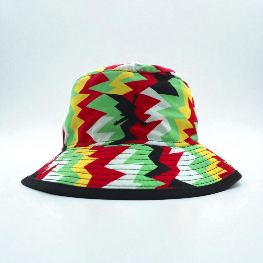 JORDAN BRAND (NIKE) Geometric Bucket Hat in Rasta Colors, Multicolor, Jumpman 776312-657