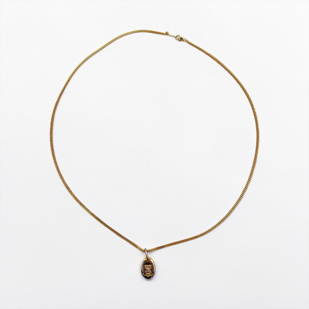 CELINE ヴィンテージ トリオンフ チェーン ネックレス ペンダント K18GF ゴールド マカダム ロゴ オーバル プレート