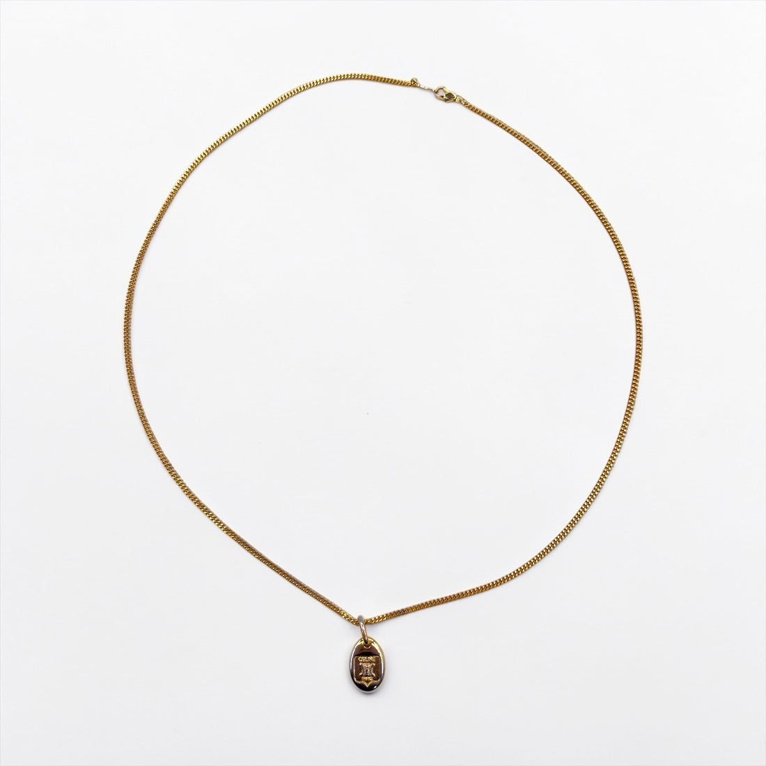 CELINE ヴィンテージ トリオンフ チェーン ネックレス ペンダント K18GF ゴールド マカダム ロゴ オーバル プレート