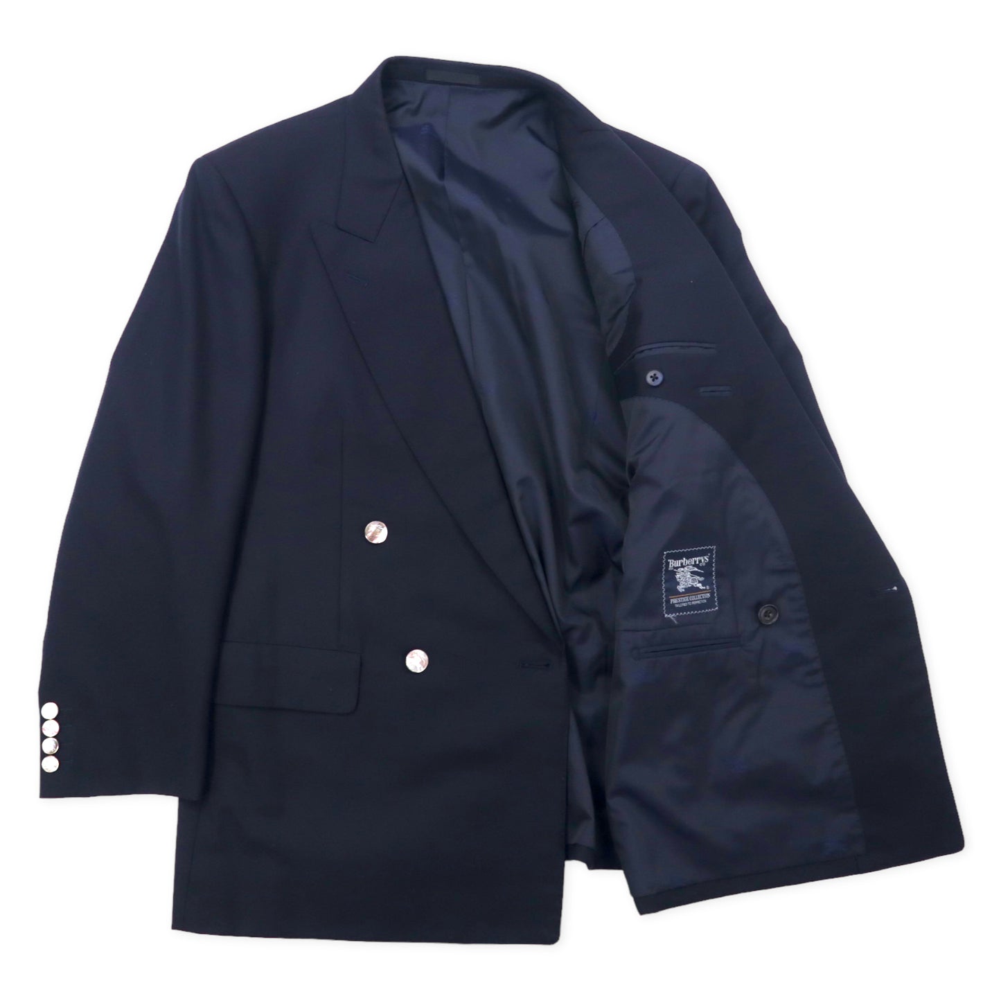 Burberrys オールド ダブル スーツ セットアップ 紺ブレ 41 ネイビー ウール カシミヤ混 ギャバジン 飾りボタン 日本製