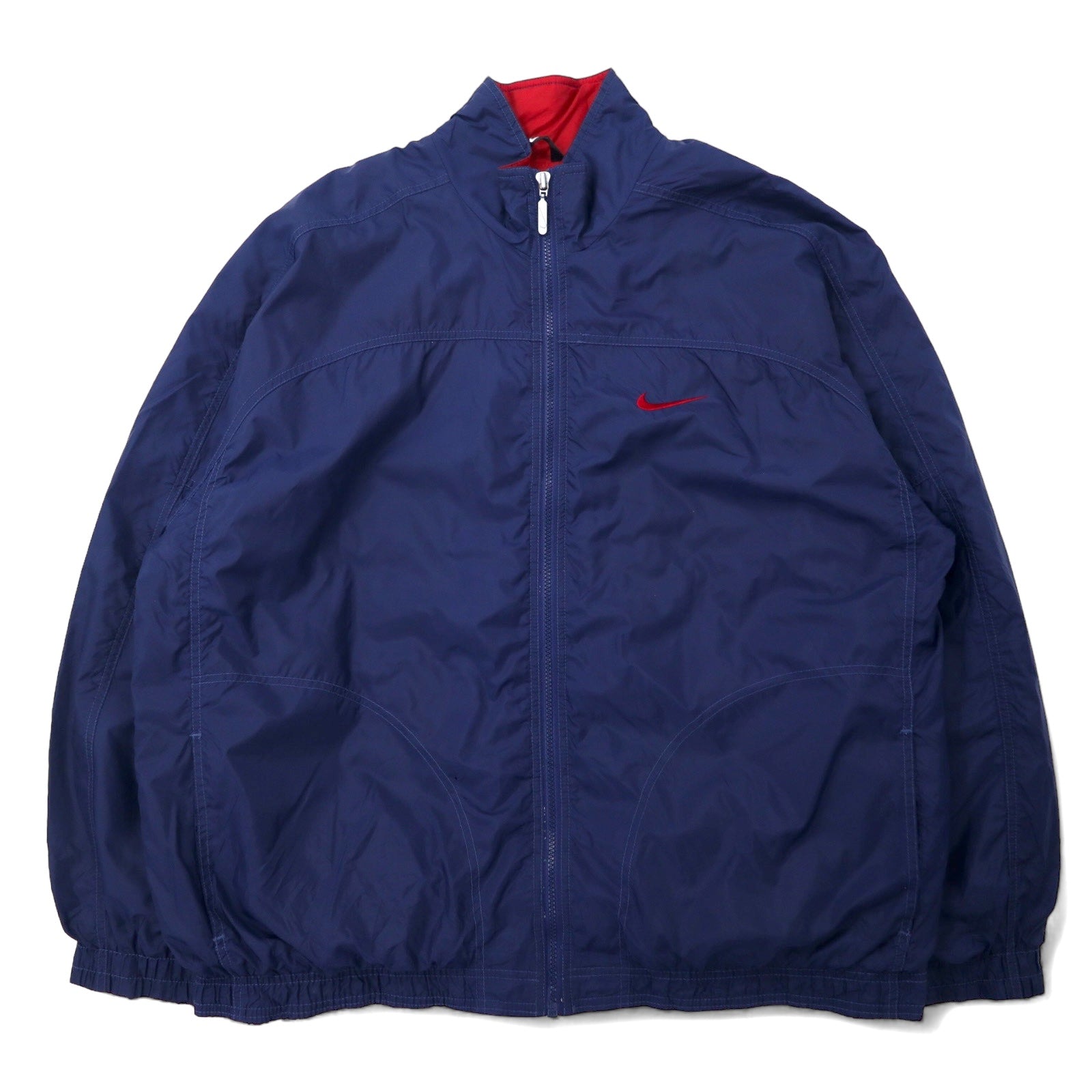 日本然リトテ-古着オンライン-NIKE 90年代 ナイロンジャケット XL ネイビー バックロゴ スウォッシュロゴ 銀タグ ビッグサイズ-NIKE 90's Windbreaker XL Navy Back Logo Swoosh Logo Silver Tag Big Size
