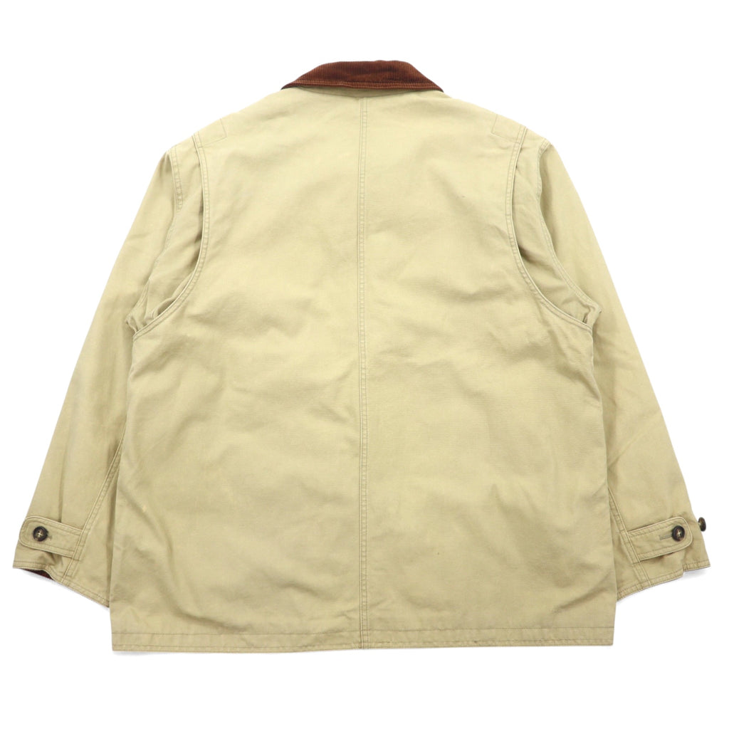 LANDS' END 90s Corduroy Collar Hunting Jacket Chore Coat Coverall L Beige Cotton Check Lining