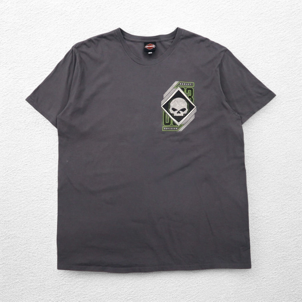 HARLEY DAVIDSON スカルプリント Tシャツ 2XL グレー コットン ALAMO CITY ハイチ製