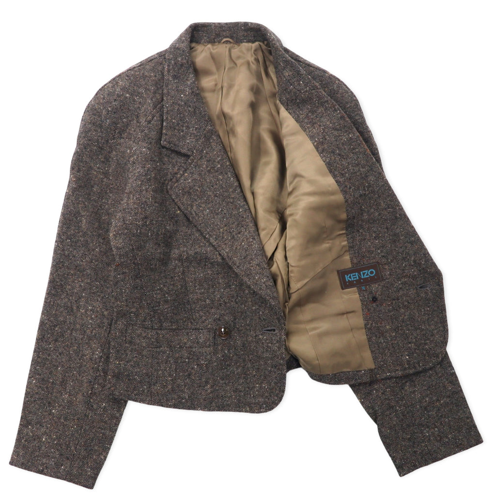 KENZO Double Tweed Tailored Jacket M Brown Wool Old Made in Japan