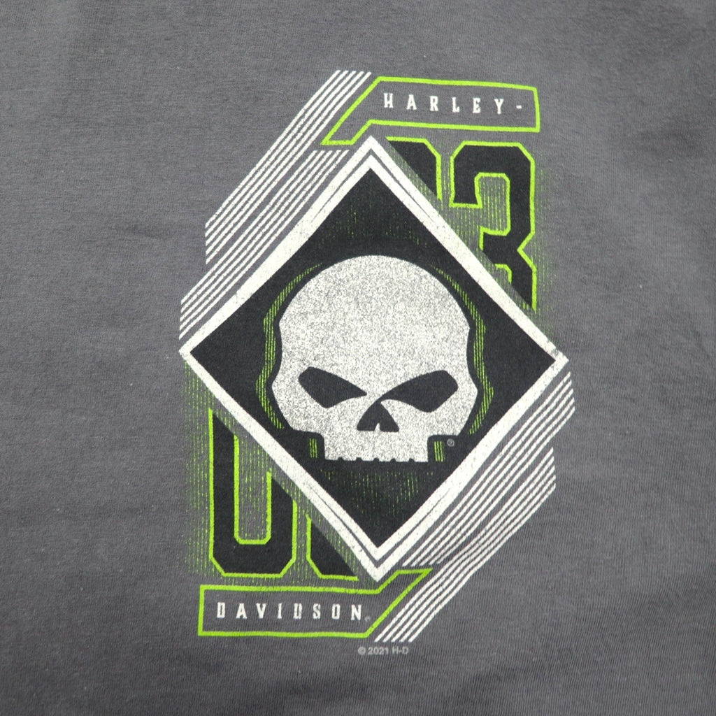 HARLEY DAVIDSON スカルプリント Tシャツ 2XL グレー コットン ALAMO CITY ハイチ製