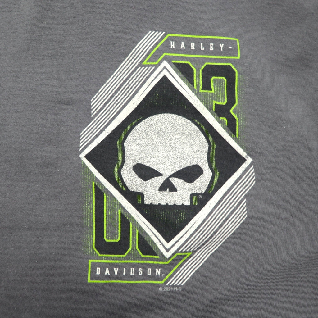 HARLEY DAVIDSON スカルプリント Tシャツ 2XL グレー コットン ALAMO CITY ハイチ製