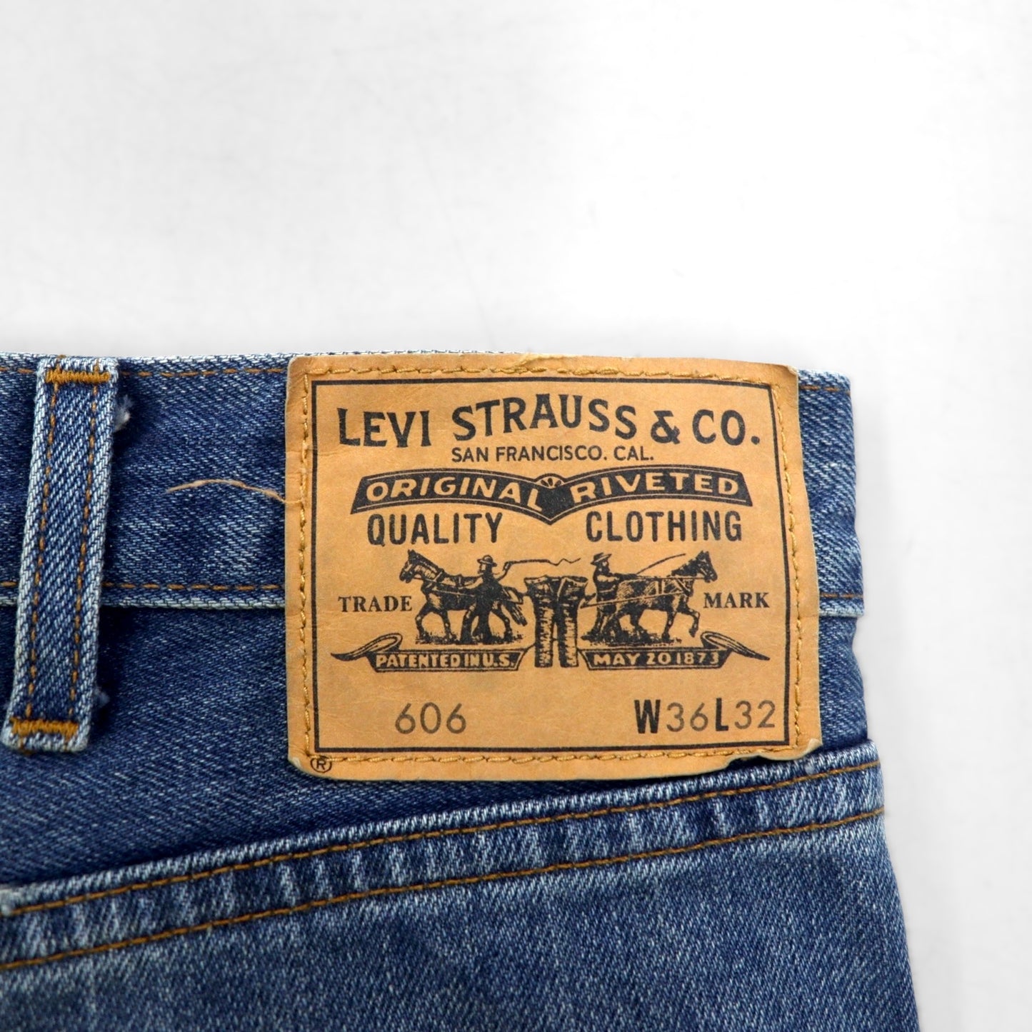 LEVI'S VINTAGE CLOTHING (LVC) 606 1960s STEER Denim Pants, Size L, Indigo, Big E, Orange Tab, Repaired, 30605-0063