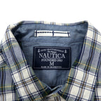 NAUTICA Check Shirt M Navy Multicolor Tartan Cotton Made in Mauritius