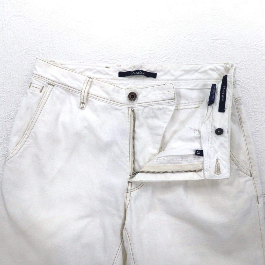INCOTEX Romanian denim pants, M, white, cotton, TOMM SLIM, leather patch, zipper fly