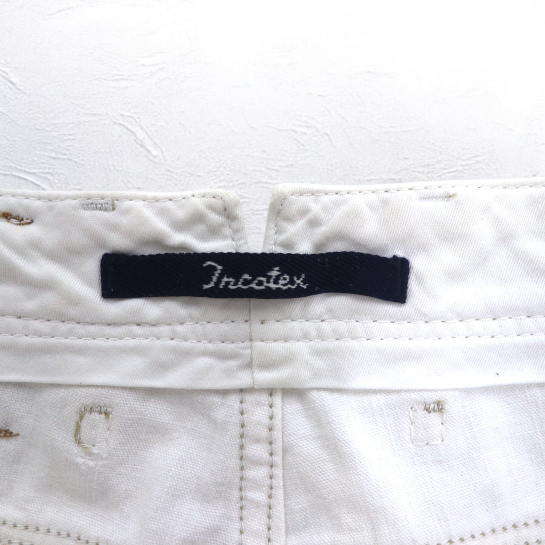 INCOTEX Romanian denim pants, M, white, cotton, TOMM SLIM, leather patch, zipper fly