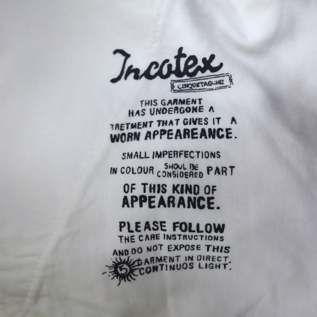 INCOTEX Romanian denim pants, M, white, cotton, TOMM SLIM, leather patch, zipper fly