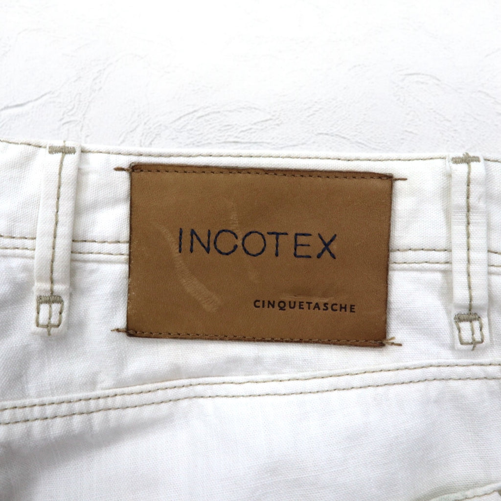 INCOTEX Romanian denim pants, M, white, cotton, TOMM SLIM, leather patch, zipper fly