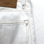 INCOTEX Romanian denim pants, M, white, cotton, TOMM SLIM, leather patch, zipper fly