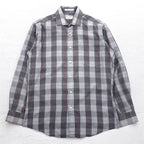 YVES SAINT LAURENT 90年代 オールド ワイドカラー シャツ M グレー チェック ポリエステル コットン