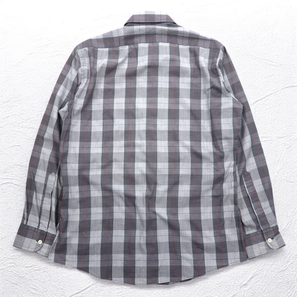 YVES SAINT LAURENT 90年代 オールド ワイドカラー シャツ M グレー チェック ポリエステル コットン