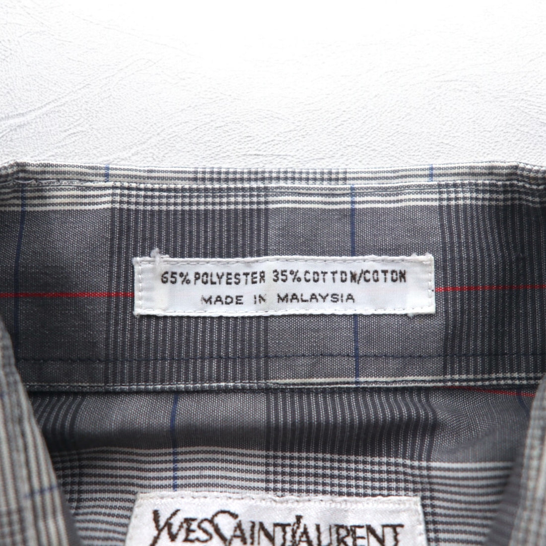 YVES SAINT LAURENT 90年代 オールド ワイドカラー シャツ M グレー チェック ポリエステル コットン