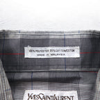 YVES SAINT LAURENT 90年代 オールド ワイドカラー シャツ M グレー チェック ポリエステル コットン