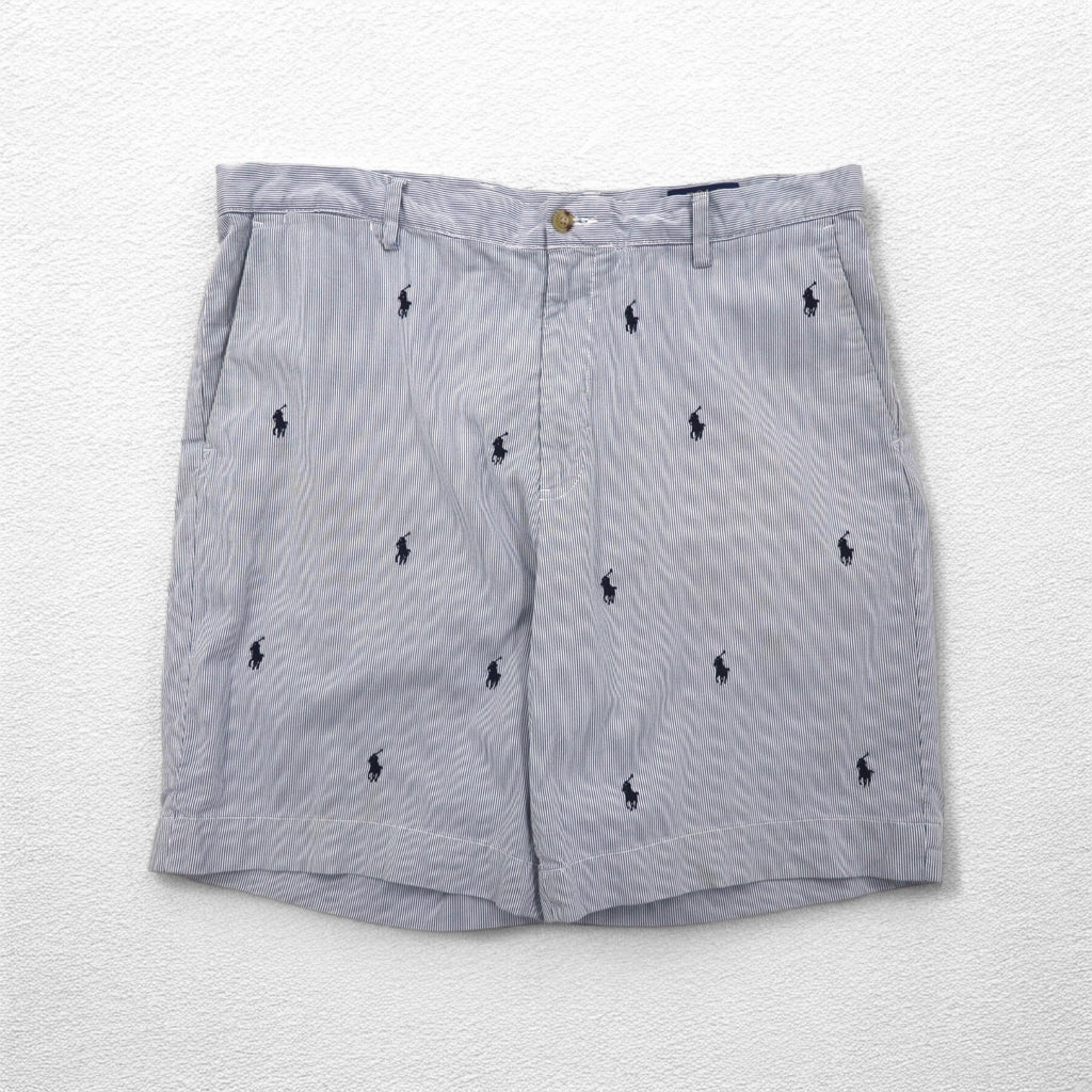 POLO RALPH LAUREN シアサッカー ショートパンツ ハーフパンツ L ストライプ ブルー ホワイト CLASSIC FIT 刺繍 オールオーバーポニー