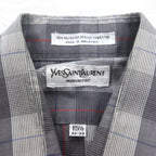 YVES SAINT LAURENT 90年代 オールド ワイドカラー シャツ M グレー チェック ポリエステル コットン