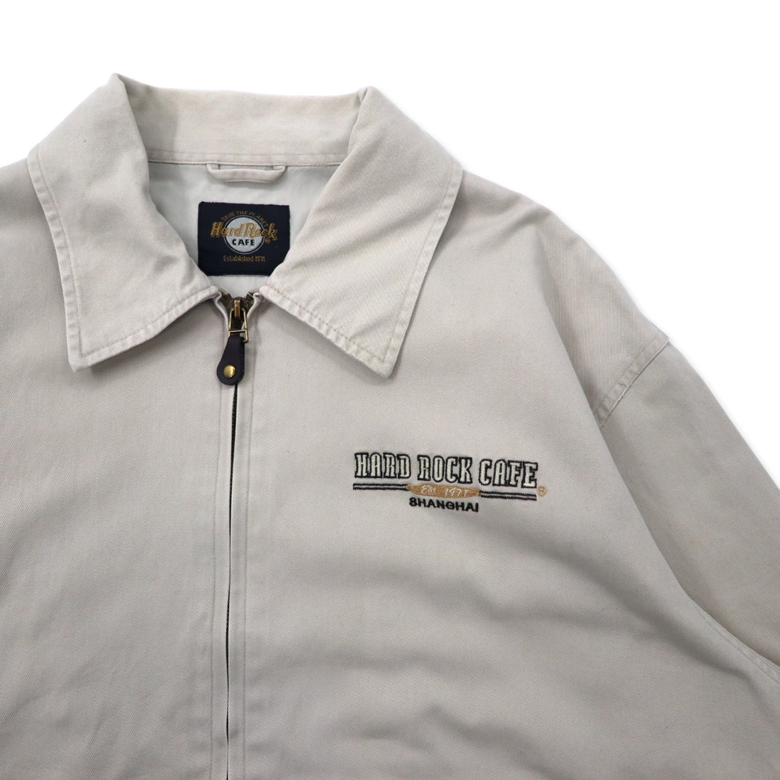 HARD ROCK CAFE 90s Swing Top Harrington Jacket XL Beige Cotton Logo Embroidery