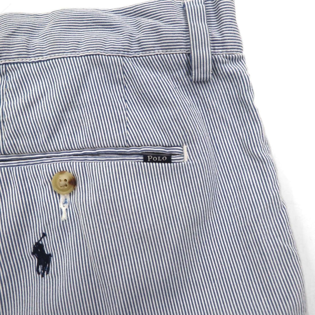 POLO RALPH LAUREN シアサッカー ショートパンツ ハーフパンツ L ストライプ ブルー ホワイト CLASSIC FIT 刺繍 オールオーバーポニー