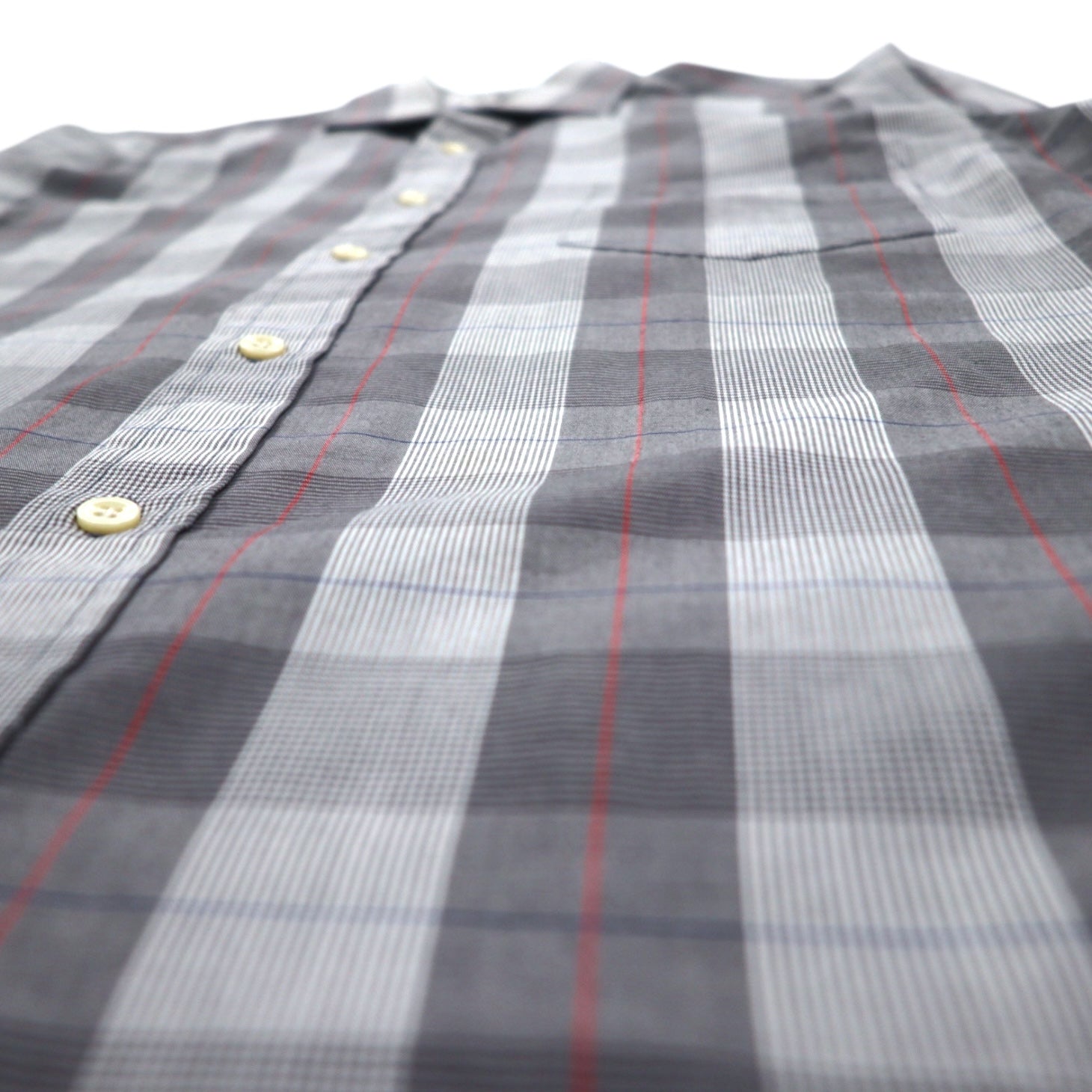 YVES SAINT LAURENT 90年代 オールド ワイドカラー シャツ M グレー チェック ポリエステル コットン