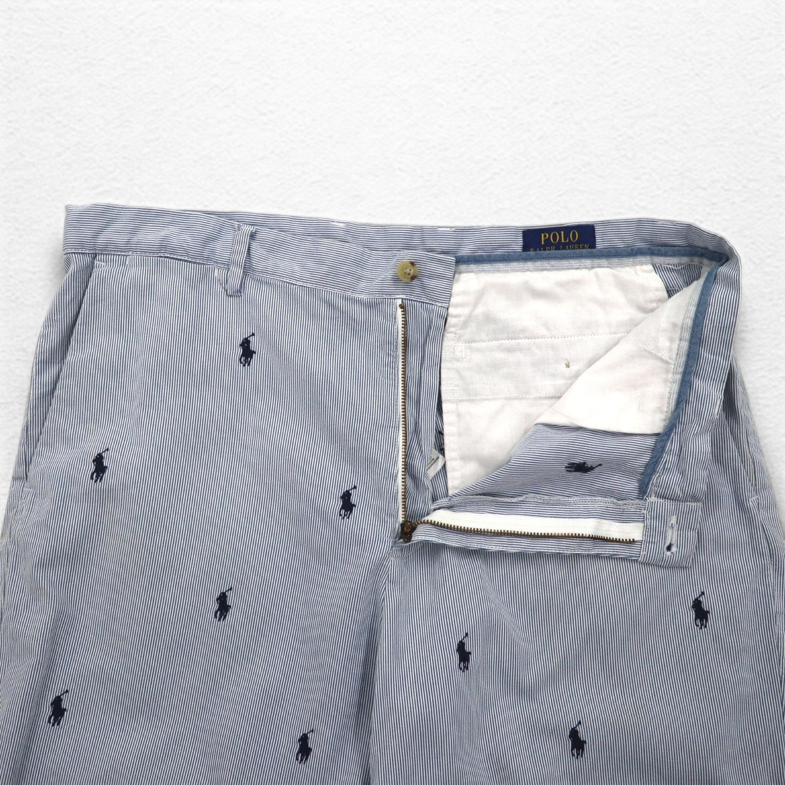 POLO RALPH LAUREN シアサッカー ショートパンツ ハーフパンツ L ストライプ ブルー ホワイト CLASSIC FIT 刺繍 オールオーバーポニー